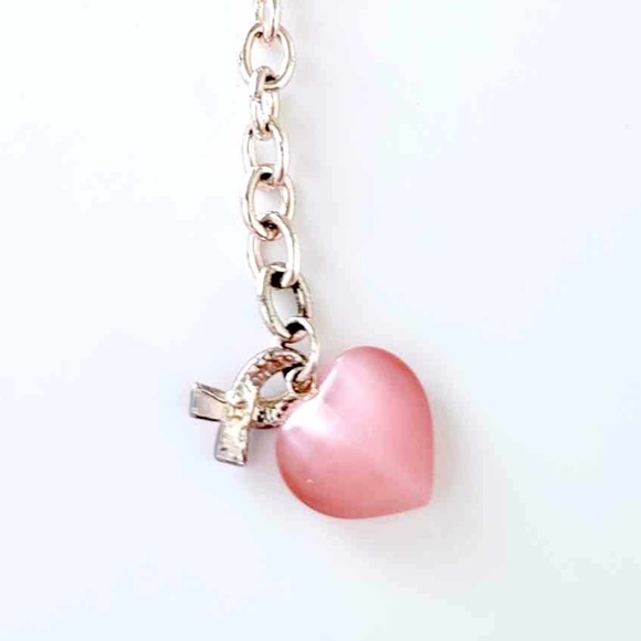 Silver Large Chain Link Breast Cancer Awareness Ribbon Toggle Clasp Bracelet - Picture 5 of 7
